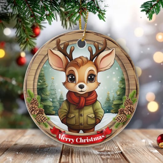 Rustic Holiday Character Xmas Reindeer Gift 🦌🎄 セラミックオーナメント