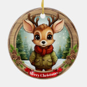 Rustic Holiday Character Xmas Reindeer Gift 🦌🎄 セラミックオーナメント (裏面)