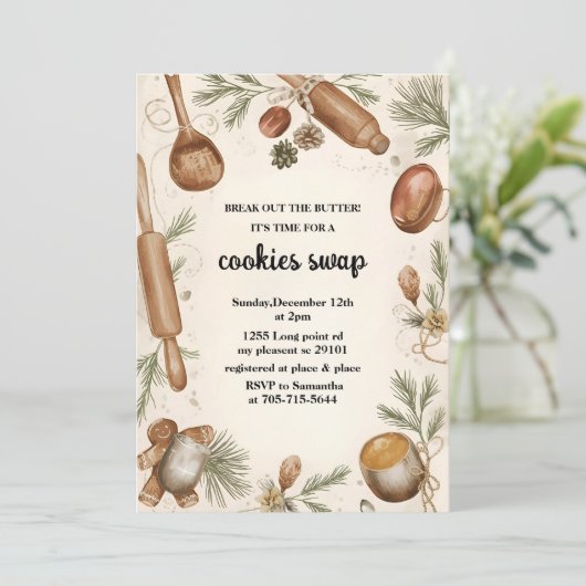 Rustic Holiday Cookie Swap | Cozy Baking Party 招待状 (スタンド正面)