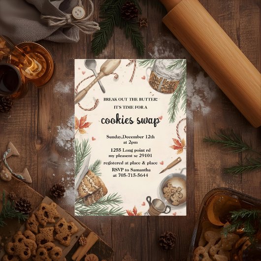 Rustic Holiday Cookie Swap | Cozy Baking Party 招待状