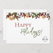 Rustic Holiday Greenery & Citrus Orange business サンキューカード (正面/裏面)