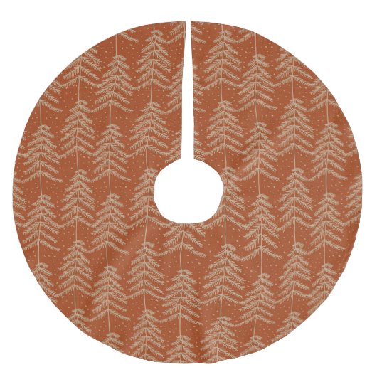 Rustic Holiday Pine Tree Pattern Rust Gold ブラッシュドポリエステルツリースカート (正面)