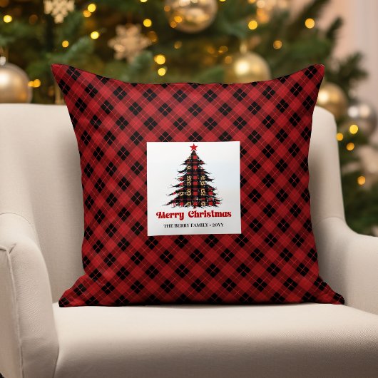 Rustic Holiday Plaid Custom Family Name Pillow クッション