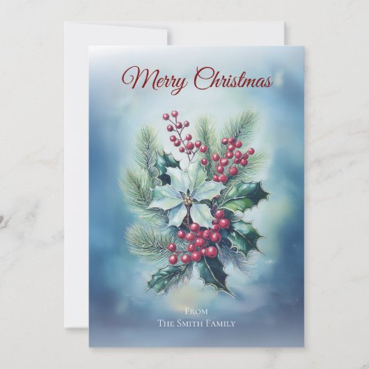 Rustic Holly and Berries Christmas Card シーズンカード (正面)