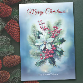 Rustic Holly and Berries Christmas Card シーズンカード