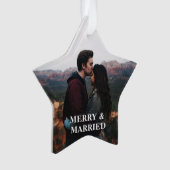 Rustic Holly Pine Newlyweds Milestone Custom Photo オーナメント (正面)