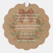 Rustic Holly Wreath Red Black Checkered Bow オーナメントカード (裏面)