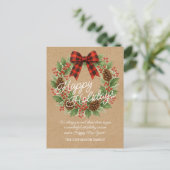 Rustic Holly Wreath Red Black Checkered Bow シーズンポストカード (スタンド正面)