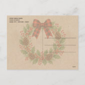 Rustic Holly Wreath Red Black Checkered Bow シーズンポストカード (裏面)