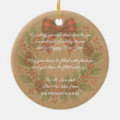 Rustic Holly Wreath Red Black Checkered Bow セラミックオーナメント (裏面)