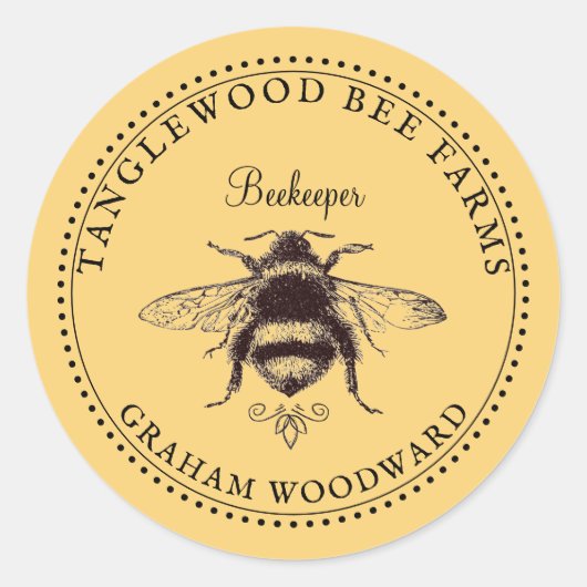 Rustic Honey Bee Apiary Beekeeper Product Labels ラウンドシール (正面)