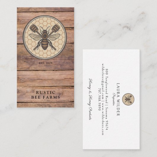 Rustic Honey Bee Beekeeper Apiary 名刺 (正面/裏面)