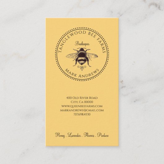 Rustic Honey Bee Beekeeper Apiary Business Card 名刺 (正面)