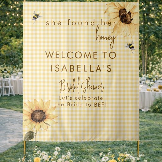 Rustic Honey Bee Bridal Shower Fabric Welcome Sign タペストリー