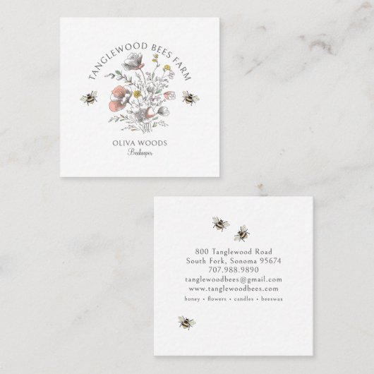 Rustic Honey Bee Florals Apiary Beekeeper Honey スクエア名刺 (正面/裏面)