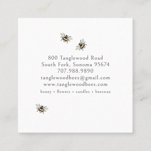 Rustic Honey Bee Florals Apiary Beekeeper Honey スクエア名刺 (裏面)