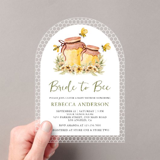 Rustic Honey Jars Bride to Bee Arch Bridal Shower アクリル招待状 (インサイチュ (ポータブル))