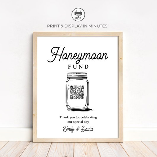 Rustic Honeymoon Fund Jar QR Code Wedding Sign ポスター
