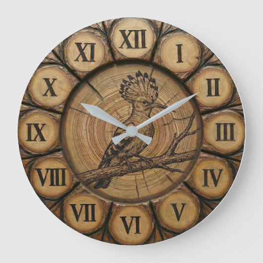 Rustic Hoopoe Bird Wall Clock  ラージ壁時計 (正面)