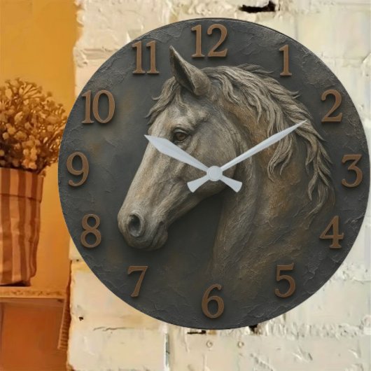 Rustic horse farmhouse decor equestrian country  ラージ壁時計