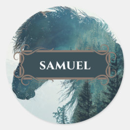 Rustic Horse Name Label Sticker ラウンドシール