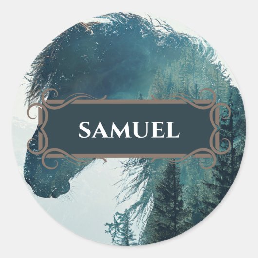 Rustic Horse Name Label Sticker ラウンドシール (正面)