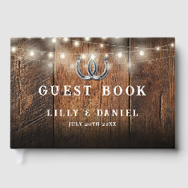 Rustic Horseshoes String Lights Barn Wood Wedding ゲストブック