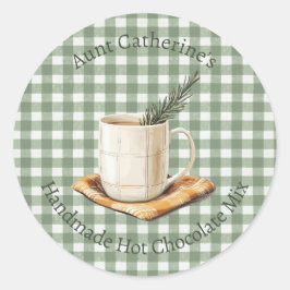 Rustic Hot Chocolate Mix Christmas Green Gingham  ラウンドシール