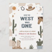 Rustic How The West Was One Cowboy 1st Birthday 招待状 (正面/裏面)