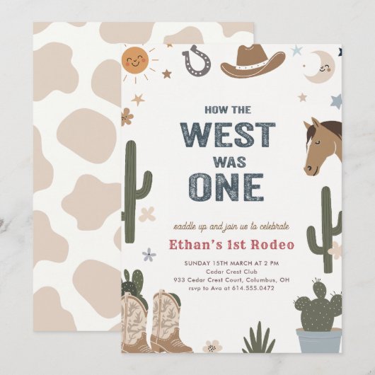 Rustic How The West Was One Cowboy 1st Birthday 招待状 (正面/裏面)