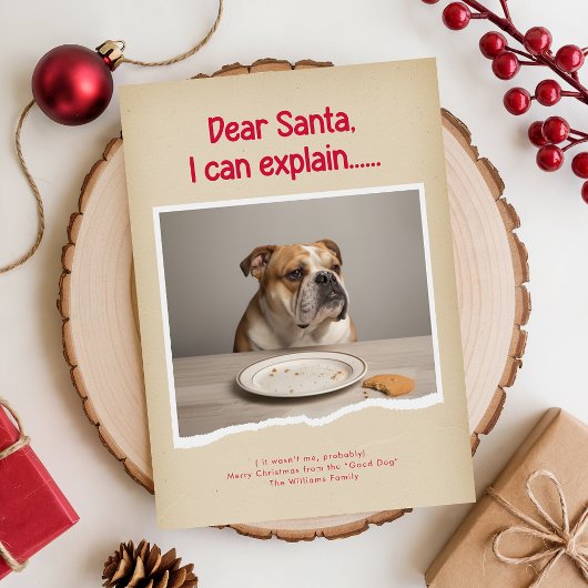 Rustic Humorous Funny Bulldog Pet Photo Christmas シーズンカード