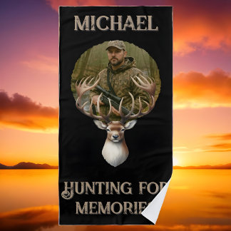 Rustic Hunter Deer Antler Outdoors Man Photo ビーチタオル