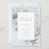 Rustic Hydrangea Blue White Floral Bridal Shower 招待状 (正面)
