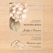Rustic Hydrangea with ring Spanish Wedding アクリル招待状 (正面)