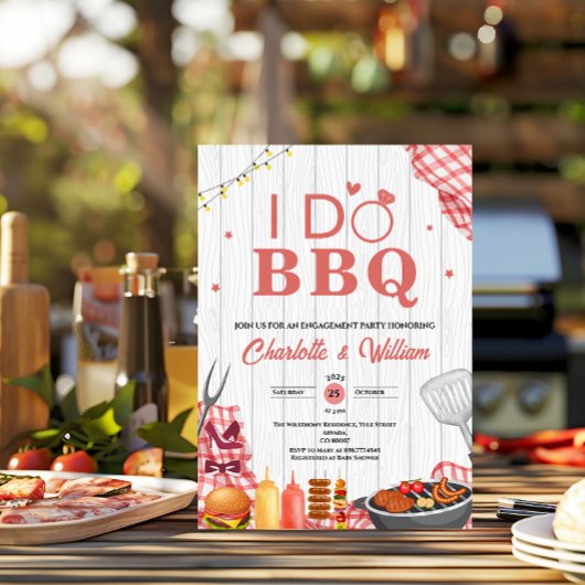 Rustic i Do BBQ Plaid Engagement Party 招待状