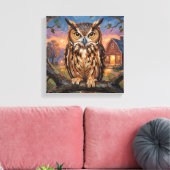 Rustic Impasto Great Horned Owl  キャンバスプリント (インサイチュ (リビング))