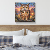 Rustic Impasto Great Horned Owl  キャンバスプリント (インサイチュ (寝室))