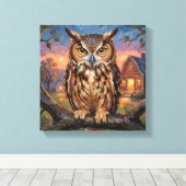 Rustic Impasto Great Horned Owl  キャンバスプリント (インサイチュ (ウッドフロア))
