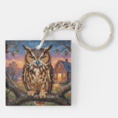 Rustic Impasto Great Horned Owl  キーホルダー (裏面)