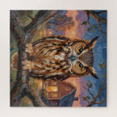Rustic Impasto Great Horned Owl  ジグソーパズル (横)