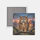 Rustic Impasto Great Horned Owl  マグネット (正面/裏面)