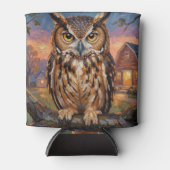 Rustic Impasto Great Horned Owl 缶クーラー (正面)