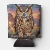 Rustic Impasto Great Horned Owl 缶クーラー (裏面)