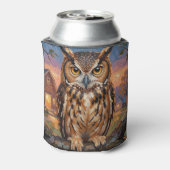 Rustic Impasto Great Horned Owl 缶クーラー (缶裏面)
