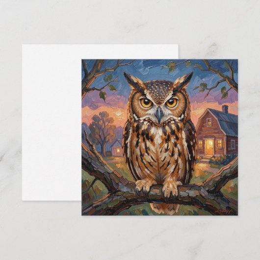 Rustic Impasto Great Horned Owl Blank (正面/裏面)