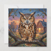 Rustic Impasto Great Horned Owl Blank (正面)