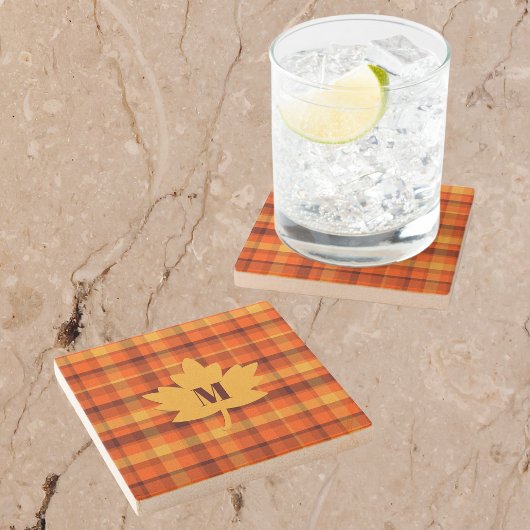 Rustic Initial Fall Colors ストーンコースター