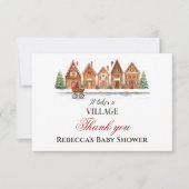 Rustic It Takes Village Houses Winter Baby Shower サンキューカード (正面)
