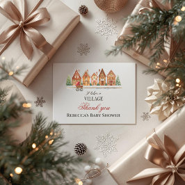 Rustic It Takes Village Houses Winter Baby Shower サンキューカード