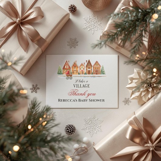 Rustic It Takes Village Houses Winter Baby Shower サンキューカード